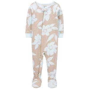 Blue/Khaki Baby 1-Piece Floral 100% Snug Fit Cotton Footie Pajamas