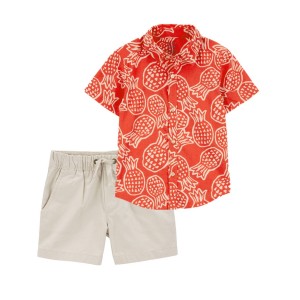 Multi Toddler 2-Piece Pineapple Button-Down Shirt & Pull-On Shorts Set