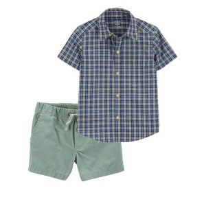 Multi Toddler 2-Piece Button-Down Shirt & Pull-On Shorts Set