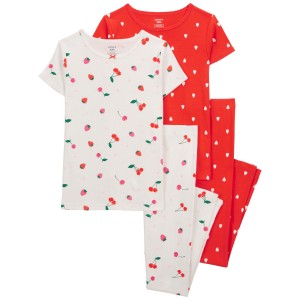 Red Kid 4-Piece Cherry 100% Snug Fit Cotton Pajamas