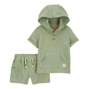 Green Baby 2-Piece Slub Jersey Hooded Tee & Short Set