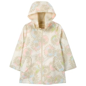 Cream Floral Print Baby Floral Rain Jacket