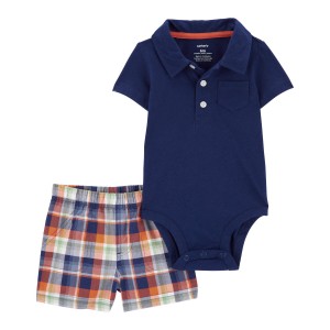 Multi Baby 2-Piece Polo Bodysuit & Plaid Short Set
