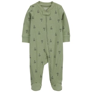 Olive Baby Palm Tree 2-Way Zip Cotton Sleep & Play Pajamas