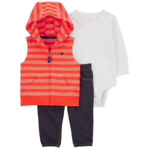 Orange Baby 3-Piece Striped Little Jacket Set