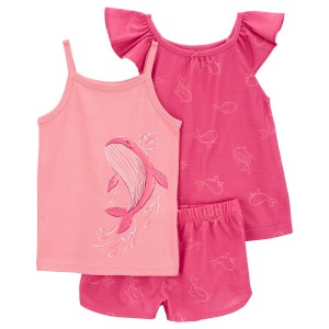 Pink Toddler 3-Piece Whale Loose Fit Pajamas