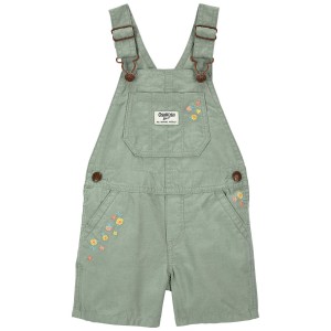 Olive Toddler Embroidered Floral Shortalls