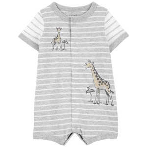Grey Baby Giraffe Snap-Up Romper