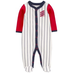Navy/White/Red Baby Baseball Snap-Up Cotton Sleep & Play