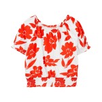 Red/White Kid Floral Smocked Top