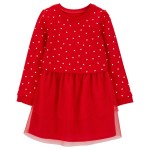 Red Toddler Heart Long-Sleeve Tulle Dress