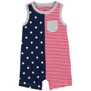 Red/White/Heather Baby 4th Of July Romper