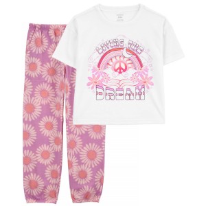 Pink Kid 2-Piece Boxy Crop Daisy Loose Fit Pajamas