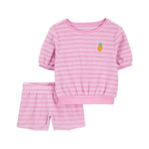 Pink Stripes Baby Embroidered Terry Set
