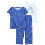 Blue Toddler 3-Piece Unicorn Loose Fit Pajamas