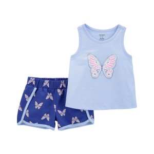 Blue Toddler 2-Piece Butterfly Tank & Short Set