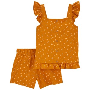 Gold Kid 2-Piece Floral Crinkle Jersey Outfit Set