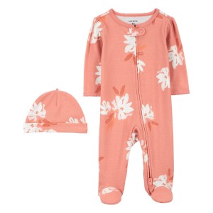 Pink Baby 2-Piece Floral Sleep & Play & Cap Set