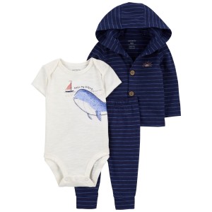 Navy Baby 3-Piece Whale Little Cardigan Set