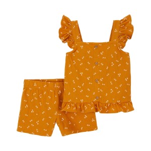 Gold Toddler 2-Piece Floral Crinkle Jersey Outfit Set