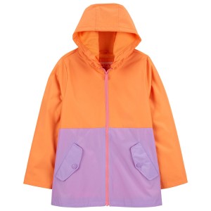 Peach Purple Colorblock Kid Colorblock Rain Jacket