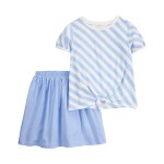 Blue/White Kid 2-Piece Striped Top & Skort Set