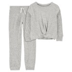 Grey Kid 2-Piece Twist-Tie Long-Sleeve Active Top & Pull-On Ribbed Joggers