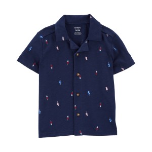 Navy Toddler Popsicle Button-Front Shirt