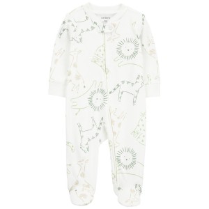 Ivory Baby Animal Print Zip-Up Cotton Sleep & Play Pajamas