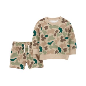 Brown Baby 2-Piece Camo Sweatshirt & Short Set