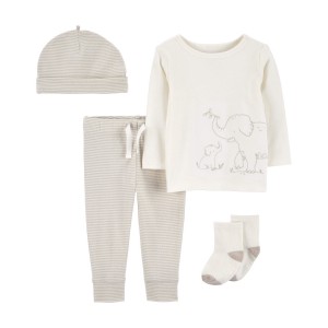 Grey/Ivory Baby 4-Piece Elephant Outfit Set