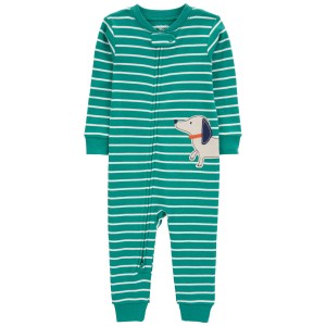 Green Toddler 1-Piece Dog 100% Snug Fit Cotton Footless Pajamas