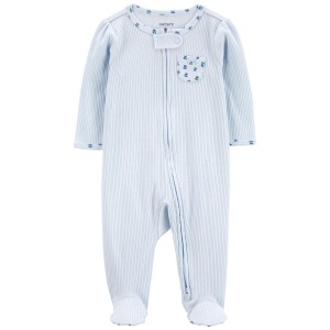Blue Baby Floral 2-Way Zip Thermal Sleep & Play Pajamas