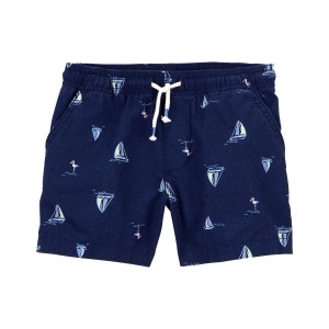 Navy Toddler Sailboat Pull-On Linen Shorts