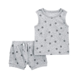 Grey Baby 2-Piece Ribbed Outfit Set