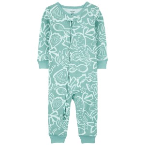 Blue Toddler 1-Piece Ocean Print 100% Snug Fit Cotton Footless Pajamas