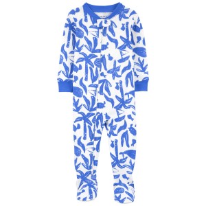 Blue/White Baby 1-Piece Ocean Print 100% Snug Fit Cotton Footie Pajamas