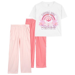 Pink Kid 3-Piece Cropped Pajama Tee & Pants Set