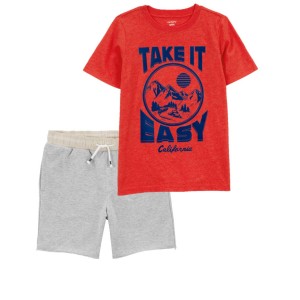 Multi Kid 2-Piece Take It Easy Graphic Tee & Pull-On Knit Shorts Set