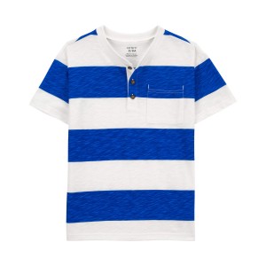 White/Blue Kid Striped Jersey Henley