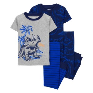 Grey/Navy Baby 4-Piece Dinosaur Cotton Blend Pajamas