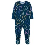 Navy Toddler 1-Piece Hearts Loose Fit Footie Pajamas