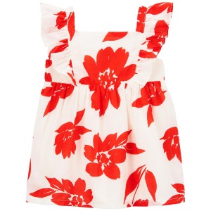 White/Red Baby Floral Flutter Dress