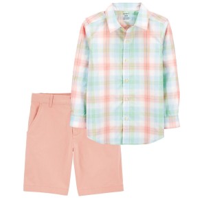 Multi Kid 2-Piece Button-Front Shirt & Chino Shorts Set
