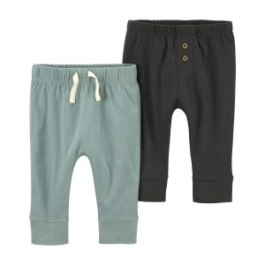 Grey/Olive Baby 2-Pack Pull-On Cotton Pants