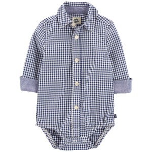 Blue Baby Gingham Print Button-Front Bodysuit
