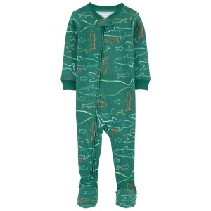Green Baby 1-Piece Shark 100% Snug Fit Cotton Footie Pajamas