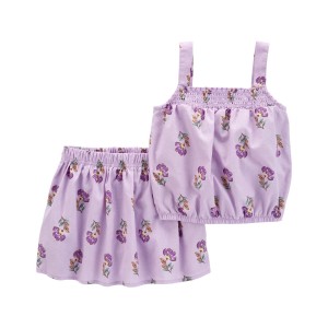 Purple Toddler 2-Piece Floral Linen Tank & Skort Set