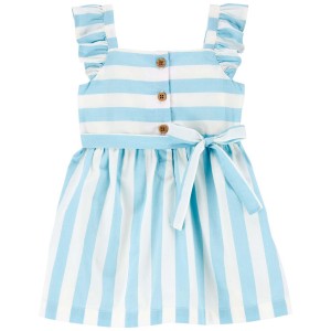 Blue/White Baby Striped Flutter Dress