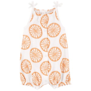 White Baby Orange Slice Snap-Up Cotton Romper